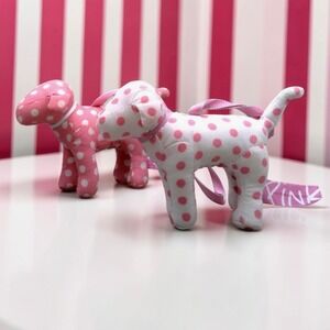 Victoria's Secret PINK Polka Dot Dogs Christmas Ornaments Set 2 Rare